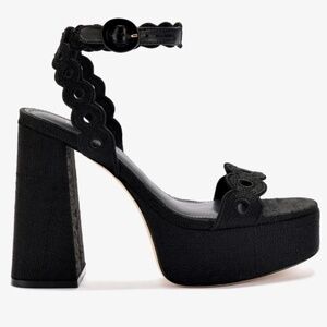 Larroudé Dolly Broderie Sandal In Black Raffia NWT 10